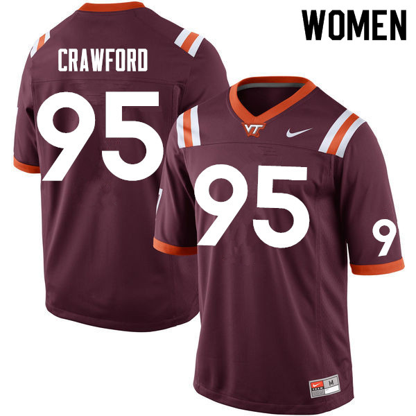 Women #95 DaShawn Crawford Virginia Tech Hokies College Football Jerseys Sale-Maroon